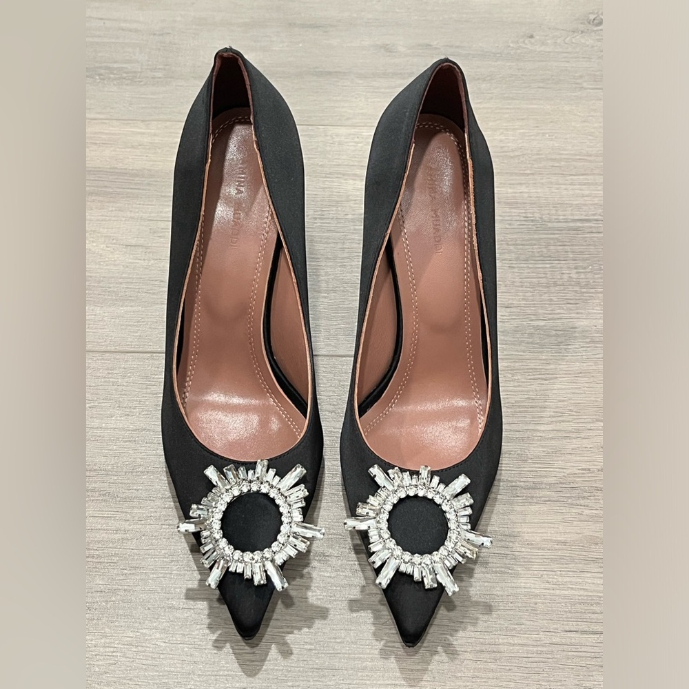 Amina Muaddi Begum Satin Black sz 38